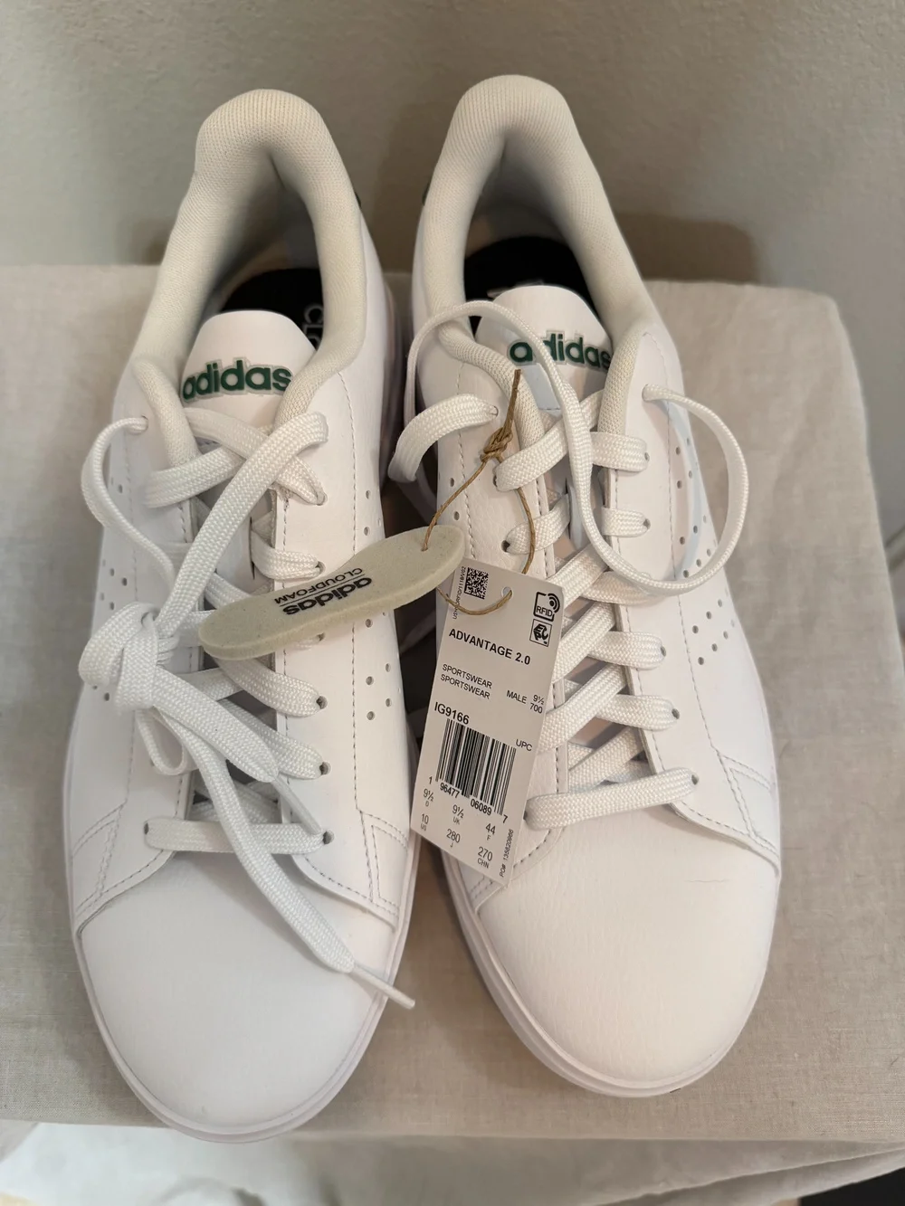 Adidas Advantage 2.0 White Green Sneakers Size 10